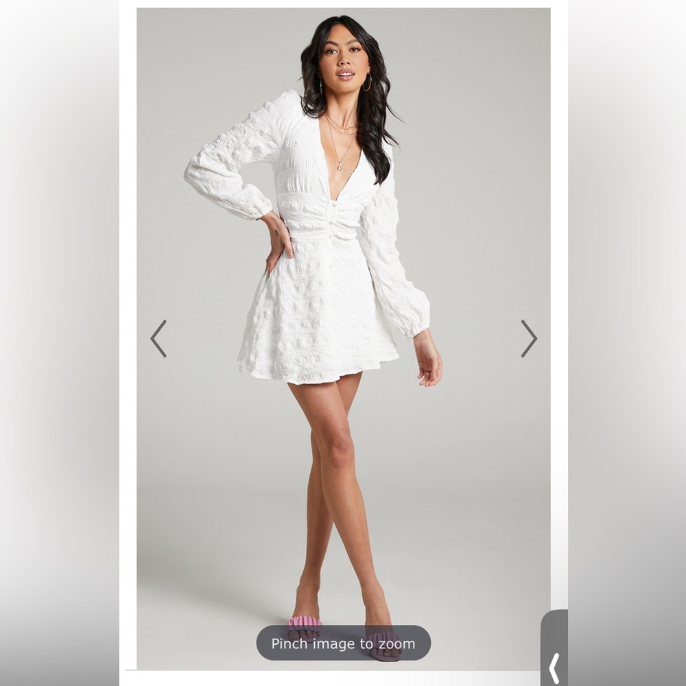 NWT Showpo Sanaa long sleeve open back mini dress in white size 6 - Picture 4 of 16